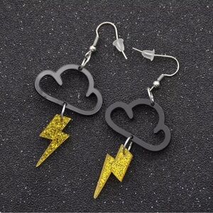 Black Cloud and Gold Lightning Earrings